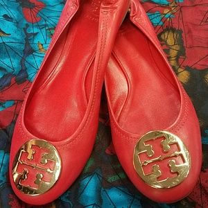 Tory Burch red leather ballerina signature flats10